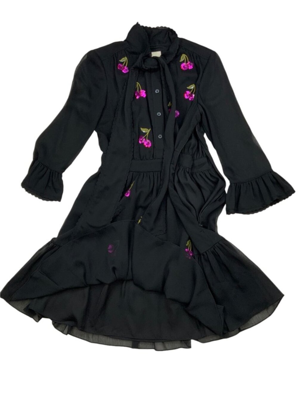 Kate Spade Sequins Cherries Shirtdress 4 Black Mini - Picture 13 of 16